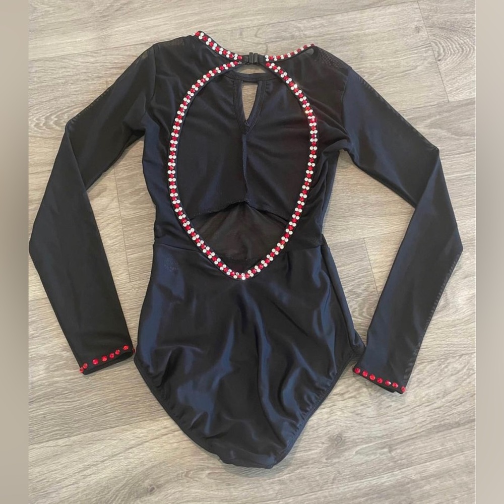 Black Leotard with Mesh Sleeves & Open Back
